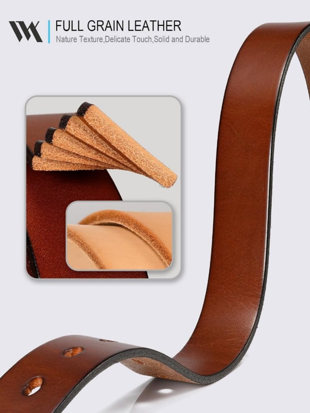 Full Grain Leather Women's Belt - 1.1" Casual Jeans Belt with Vintage Buckle - Picture 2 of 6